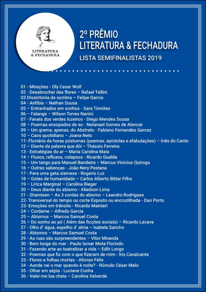 Lista semifinalistas 2019 Prêmio Literatura e Fechadura 723x1024 - Lista de semifinalistas - 2° Prêmio Literatura & Fechadura