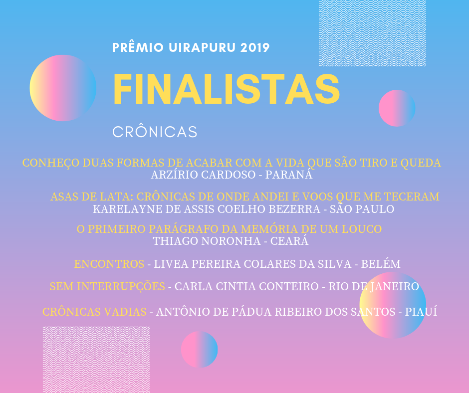 PREMIO CRÔNICAS - Finalistas - Prêmio Uirapuru 2019 (Contos, Crônicas e Romance)