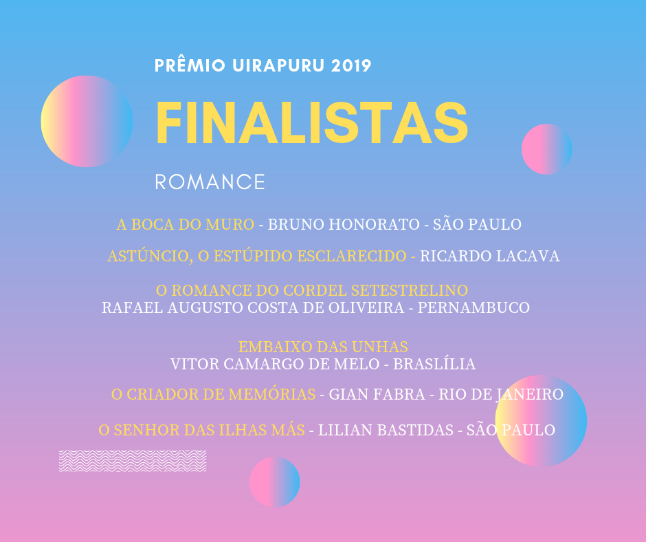 PREMIO ROMANCE - Finalistas - Prêmio Uirapuru 2019 (Contos, Crônicas e Romance)